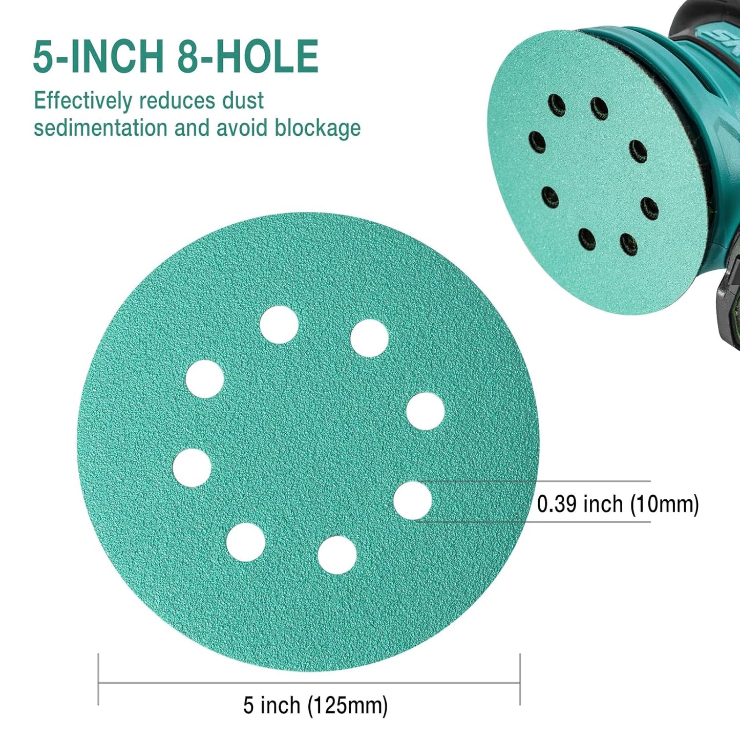 5-Inch 8-Hole Wet Dry Sanding Discs 400 Grit, Polyester Film Backed Heavy-Duty Hook and Loop Sandpaper for Random Orbital Sander, 50-Pack