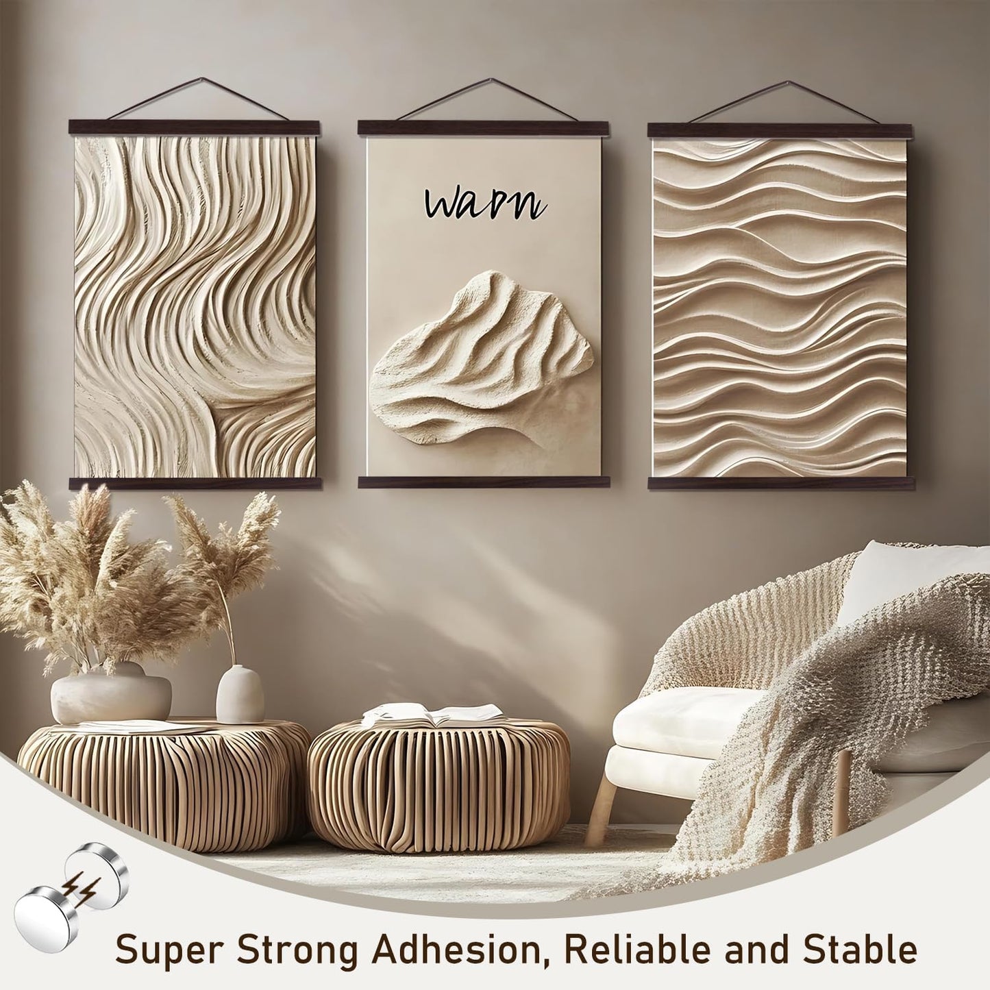 Artmag Magnetic Poster Hanger Frame, 17x22 17x24 17x31 Light Wood Wooden Magnet Canvas Artwork Print Poster Hangers Frames Hanging Kit (Walnut, 17")