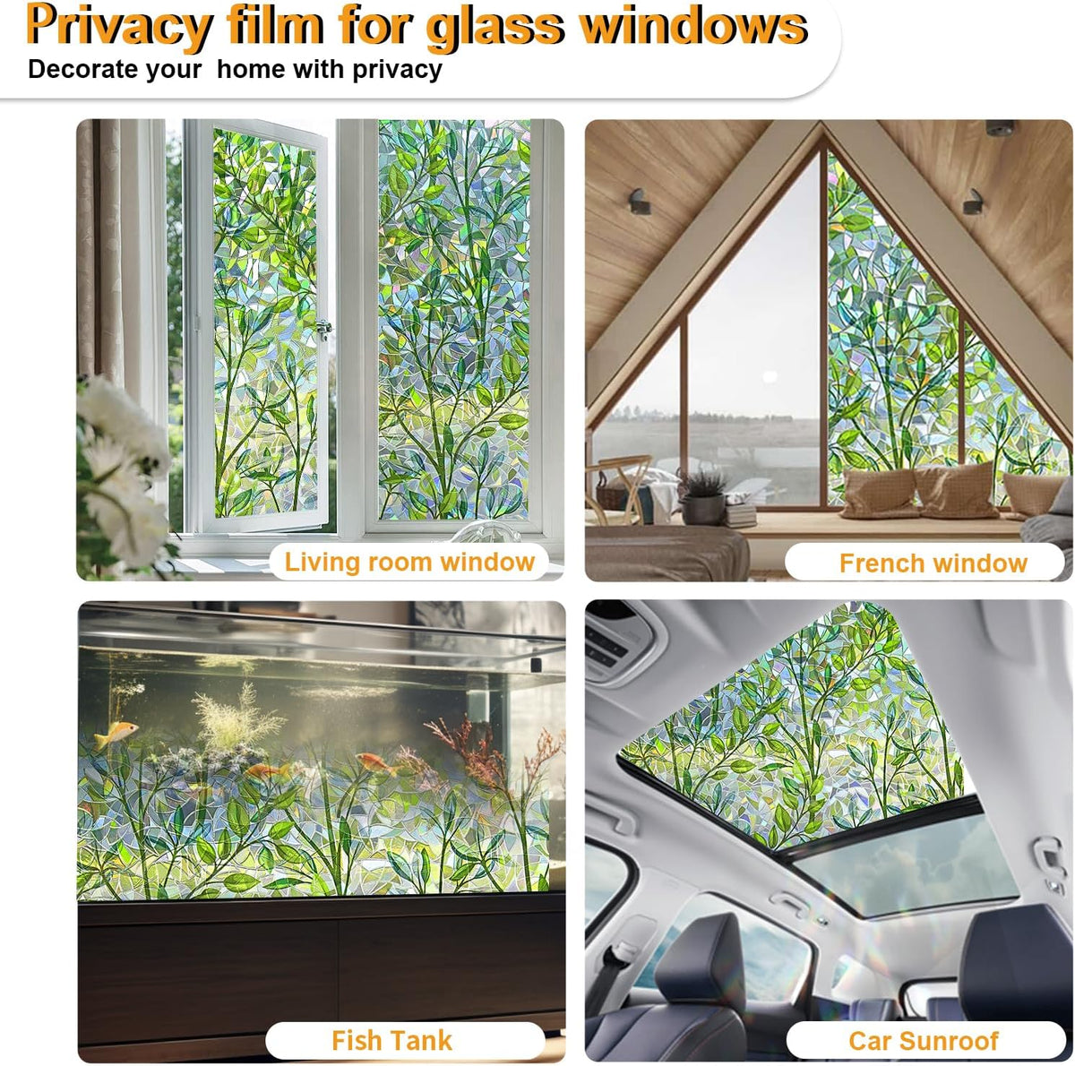 Window Privacy Film Stain Glass Window Film Rainbow Window Film Window clings Non-Adhesive Reusable Decorative for Room (Leaf Rainbow, 17.5 x 157.4 in)