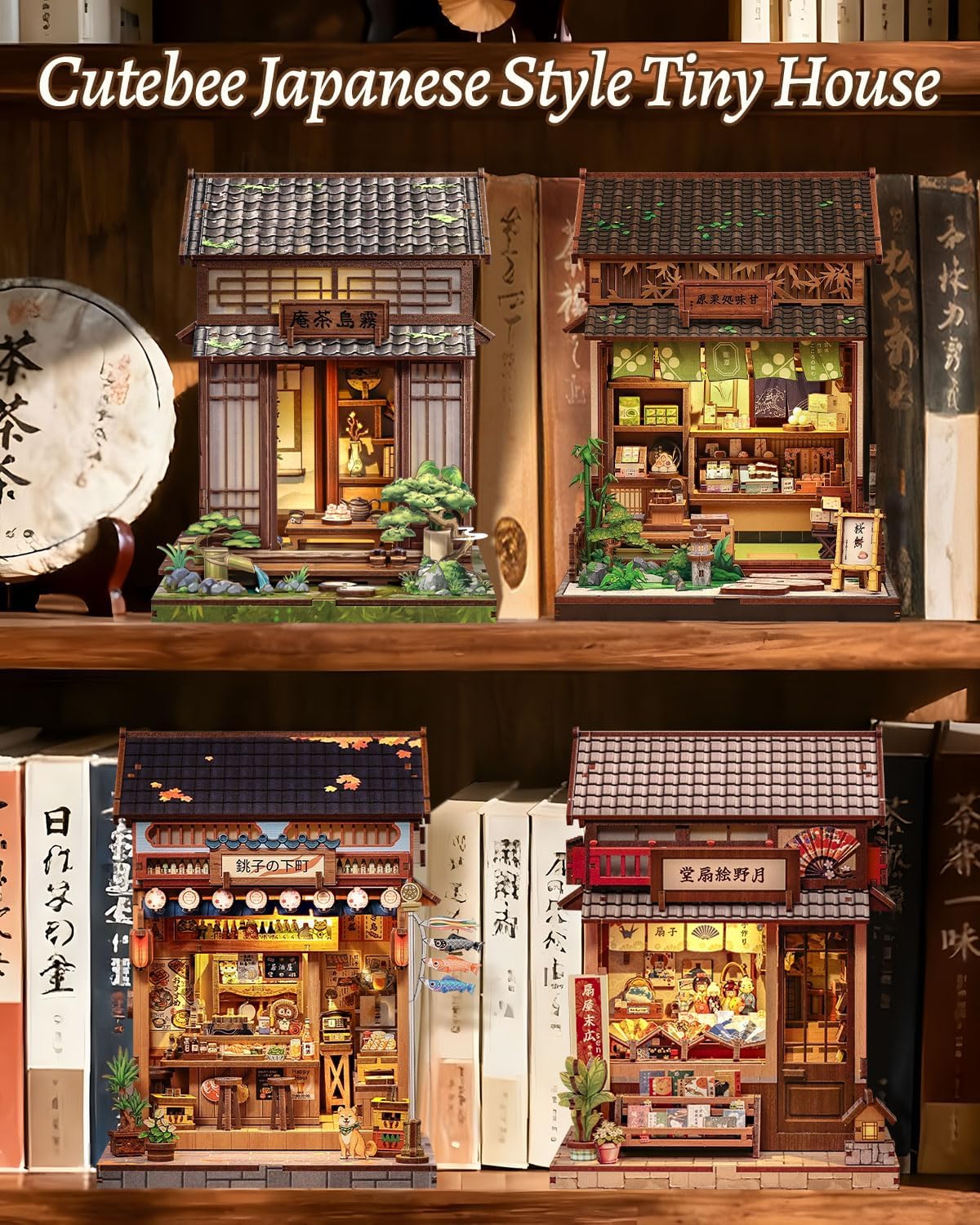 CUTEBEE Book Nook Kit - DIY Miniature House Japanese Tea House, Dollhouse Kit for Adults and Teens, Tiny House Bookshelf Decor 3D Wooden Puzzle, Gifts for Family, Friends(Kirishima Cha-an)