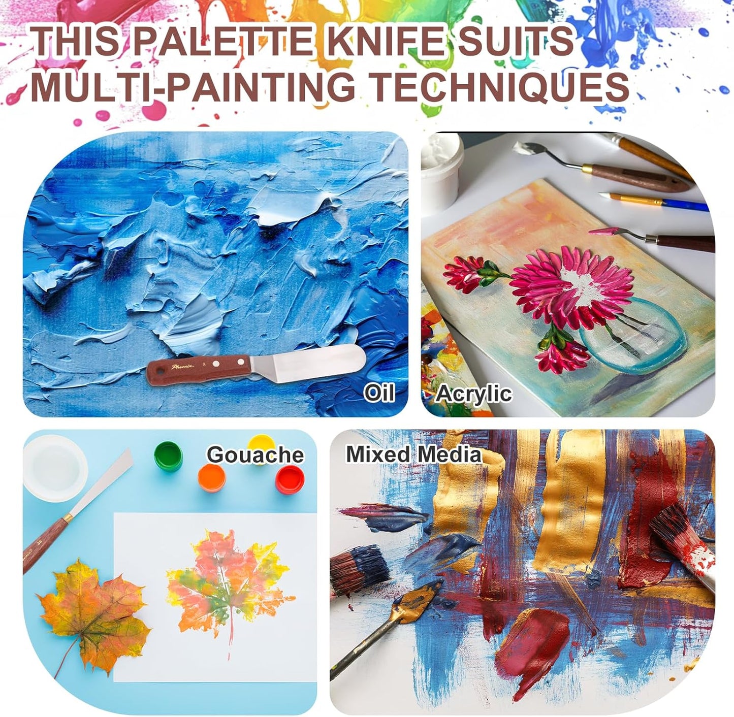 MECCANIXITY Pack of 1 Palette Knife No.32, 8.3" Long Palette Knives with Stainless Steel Flexible Spatula Pallet Knife and Wood Handle for Scraping, Mixing, Oil Acrylic Painting Canvas