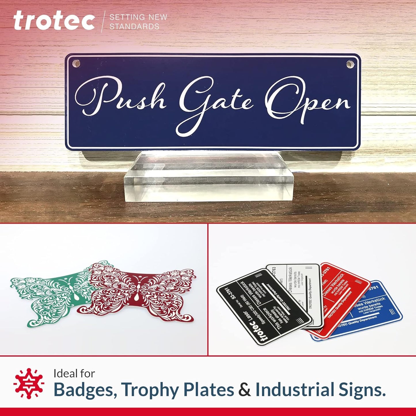 Trotec TroLase | 12"x12"x1/16", 8 Pcs | Black/Silver| 2 Ply | Modified Acrylic | Laser Engraving Double Color Plastic Sheet | Engraving Blanks for Laser, Saw, Guillotine | Made in USA