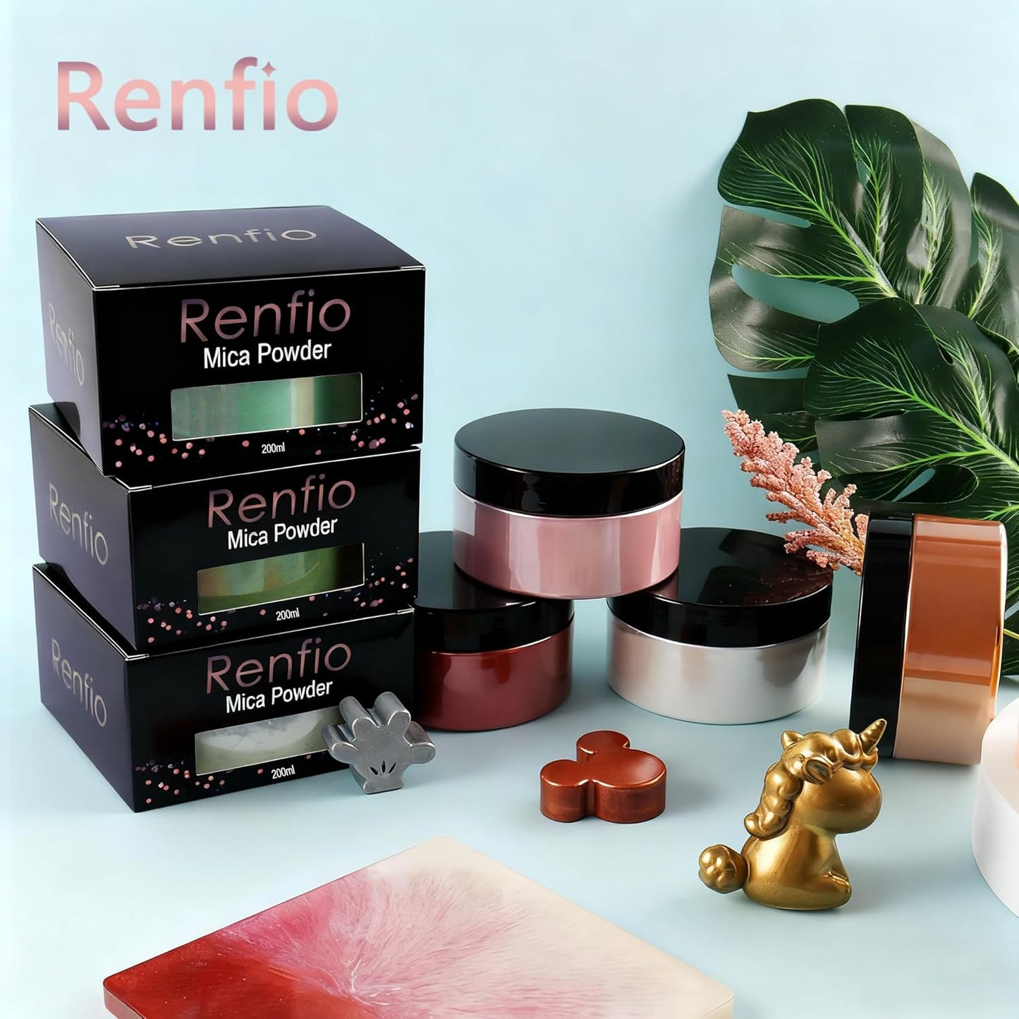Renfio 100g Mica Powder Pigment, Metallic Natural Dye Mineral Pearl Shimmer Epoxy Resin Dye for Painting Soap Making Slime Bath Bombs 3.5 Oz - Piquant Green