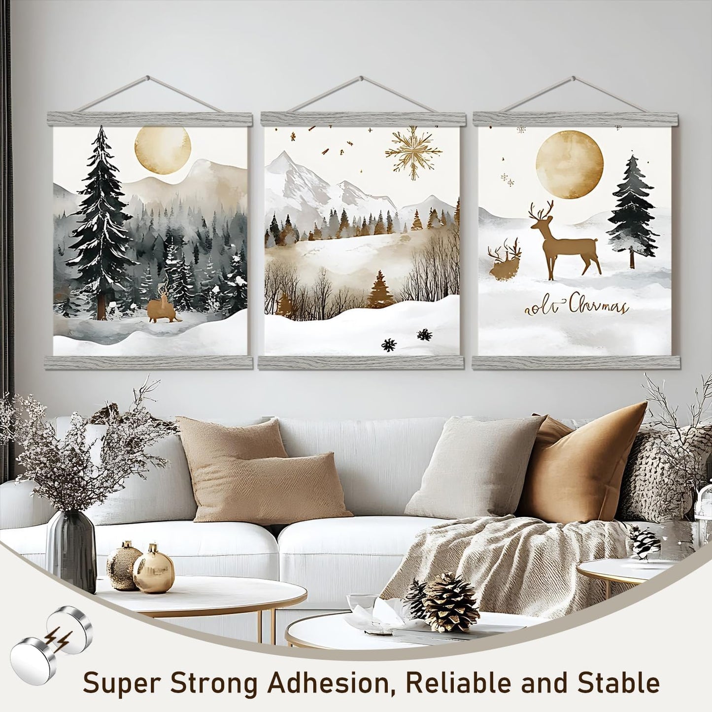 Artmag Magnetic Poster Hanger Frame, 23x35 23x34 23x23 Light Wood Wooden Magnet Canvas Artwork Print Poster Hangers Frames Hanging Kit (Grey, 23")