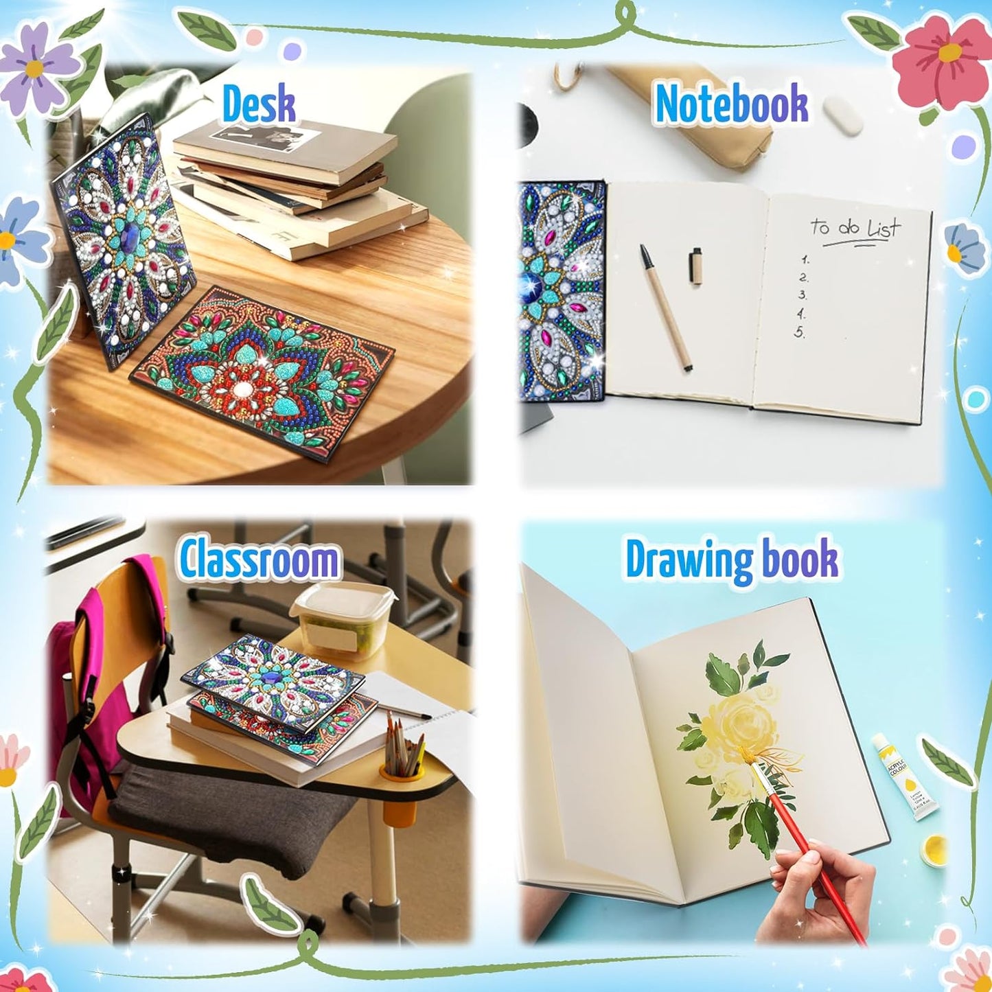 Micaracy Craft Kits for Kids Age 6-8-9-10, Presents for 5 7 11 12 Year Old Girls Notebook Diamond Art Painting Kit Arts and Crafts for Kids Toys for 5-10 Year Old Girl Gifts Diary (2 pcs)