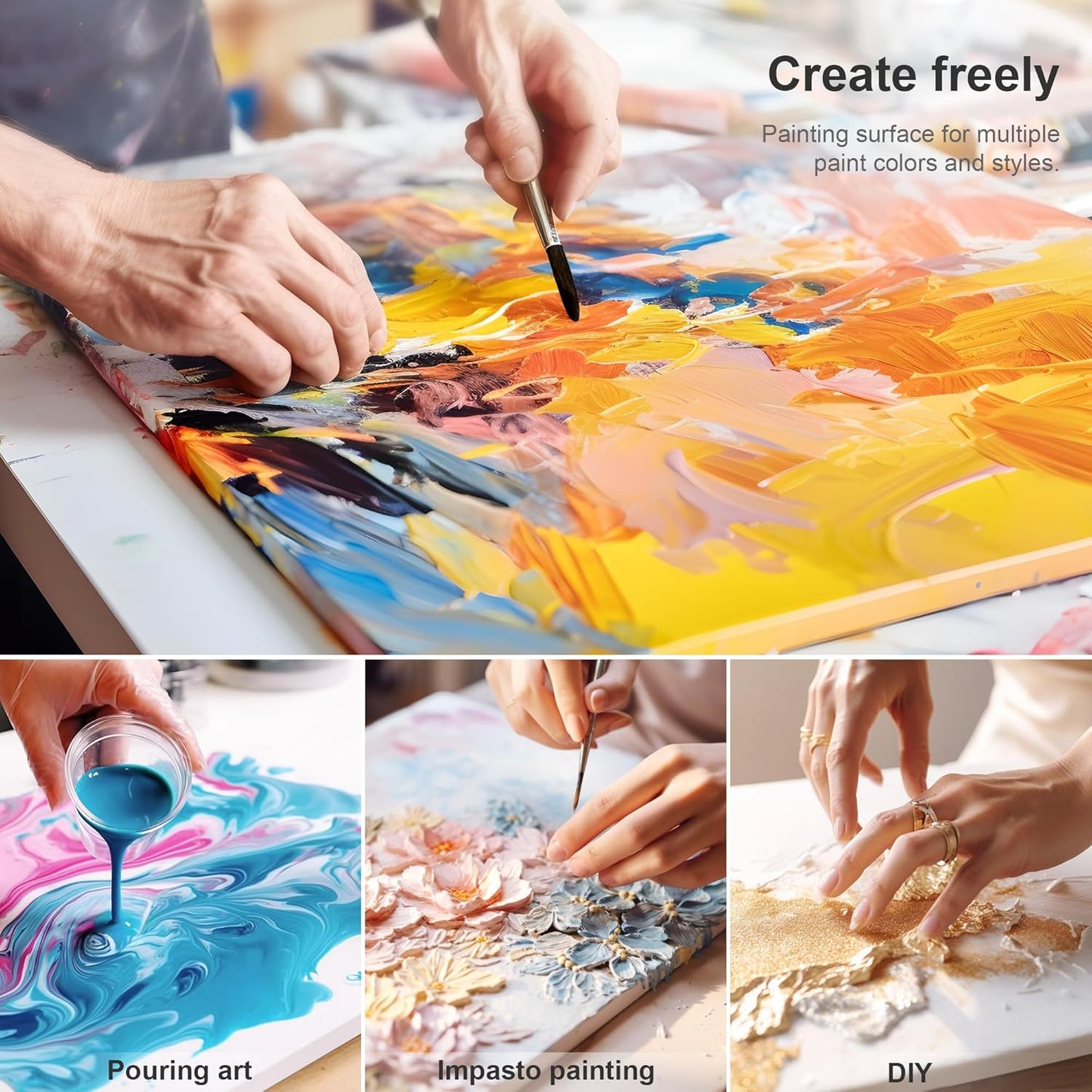 PHOENIX Large Stretched Canvas for Painting 20x20 Inch/5 Value Pack, 8 Oz Triple Primed 5/8 Inch Profile 100% Cotton White Blank Canvas, Square Framed Canvas for Oil Acrylic & Pouring Art