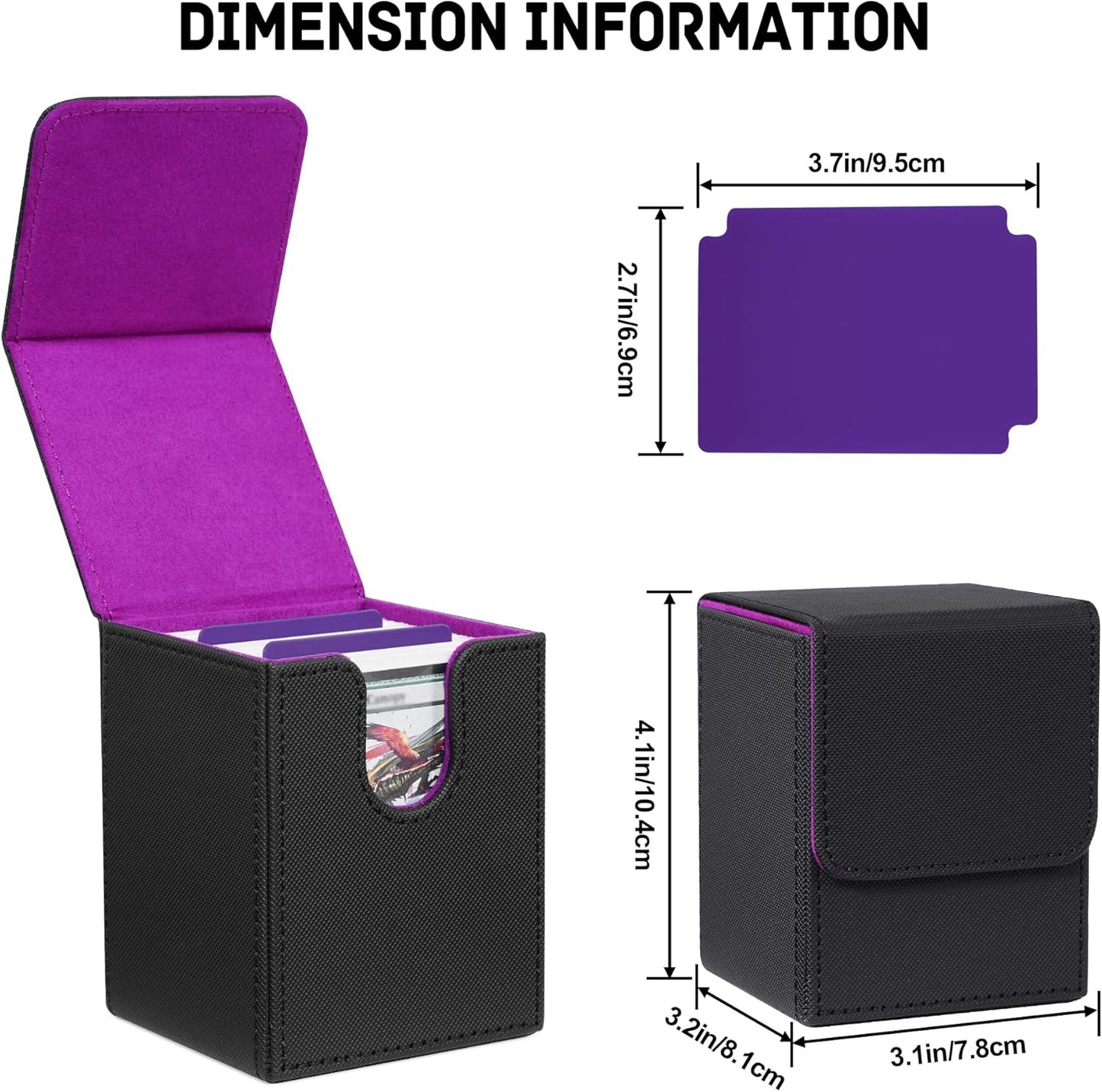 ZLCA Card Deck Box for Trading Cards,PU Leather Magnetic Card Storage Box Fits for TCG CCG Magic Game Cards(Black Set)