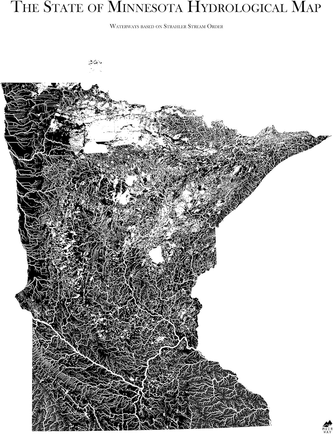 Muir Way Hydrological River Map of Minnesota - Watershed Topographic Wall Art for Home, Office, or Travel Decor - Unframed Flat Paper Print, 18x24