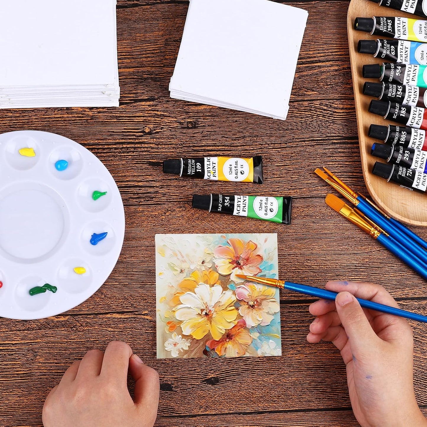 ESRICH Canvas Boards for Painting, 48 Pack Canvases for Painting 4x4 100% Cotton Small Paint Canvas Primed Acid Free Mini Blank Canvas Panels for Oil Paint,Watercolor,Acrylic Paint,Gouache&Tempera.