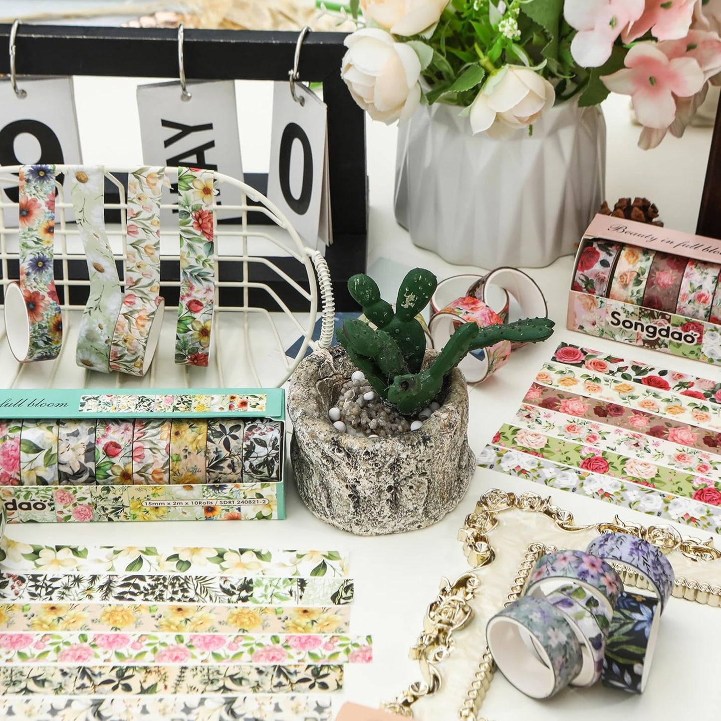 10 Rolls Blooming Flowers Washi Tape Set Floral Arts Adhesive Tapes Colorful Garden Decorative Masking Tape Sets for Craft, Kids, Scrapbook, DIY, Gift Wrapping (5-Browns)
