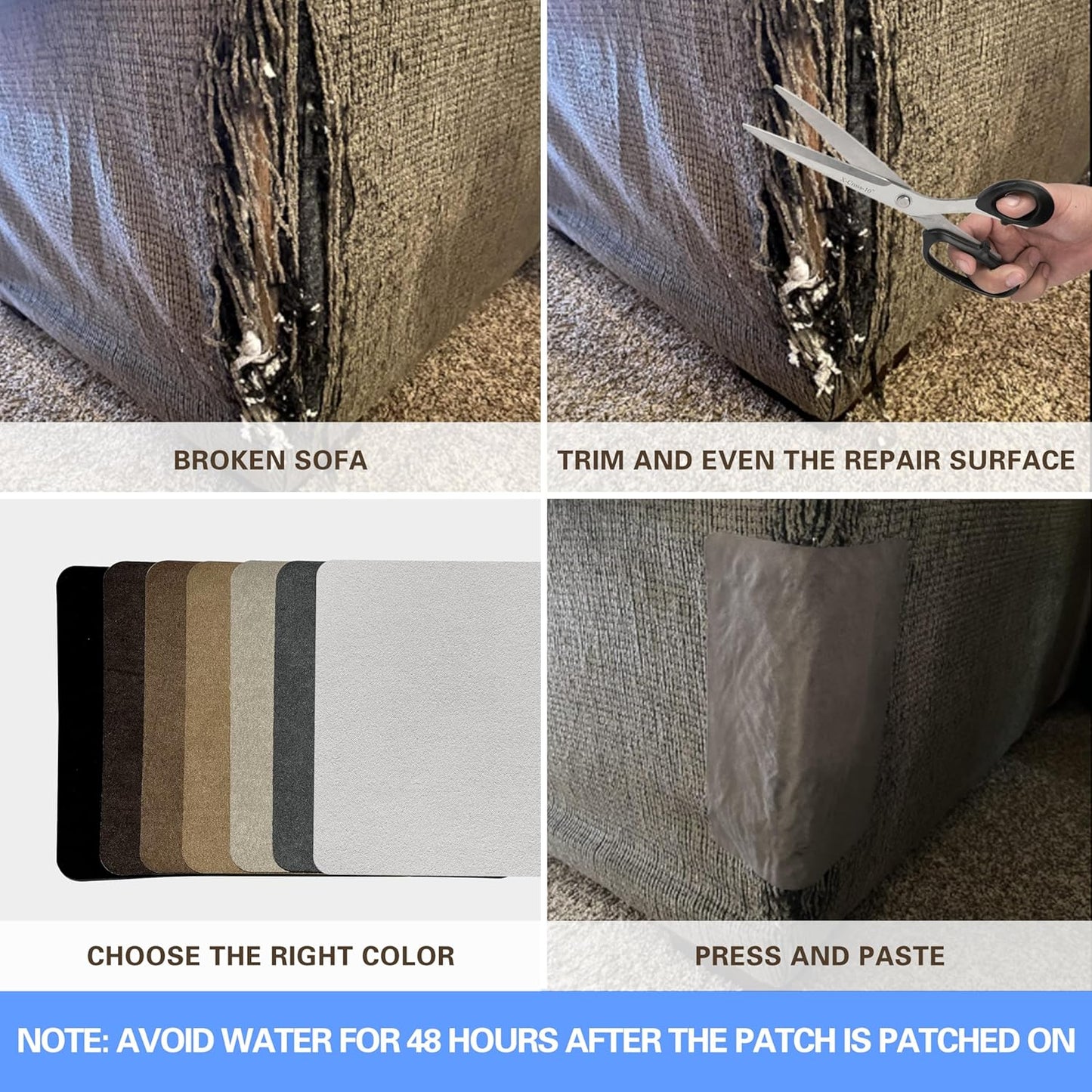 Azobur Sofa Fabric Repair Patch, 6 Piece Microfiber Patches, Self Adhesive Fabric Sofa Patch Repair Fabric, Luxurious Look, Quick Fix Sofa.(Dark Blue)