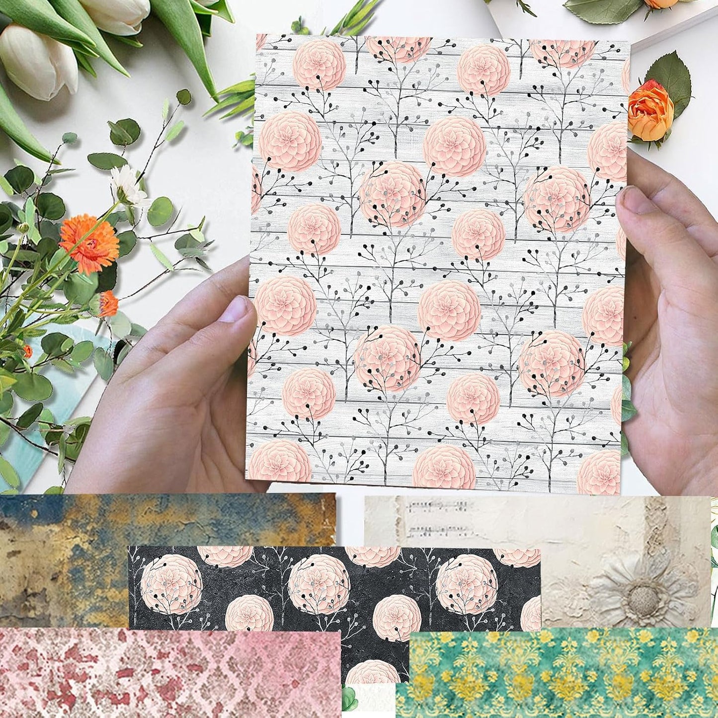 Scrapbook Paper 12x12 inch, 24 Sheets DIY Origami Decorative Craft, Double sided printing, Photo Album Decor Wooden-free Paper for Gift Wrapping Card Making Collage Album Decorative (Black)