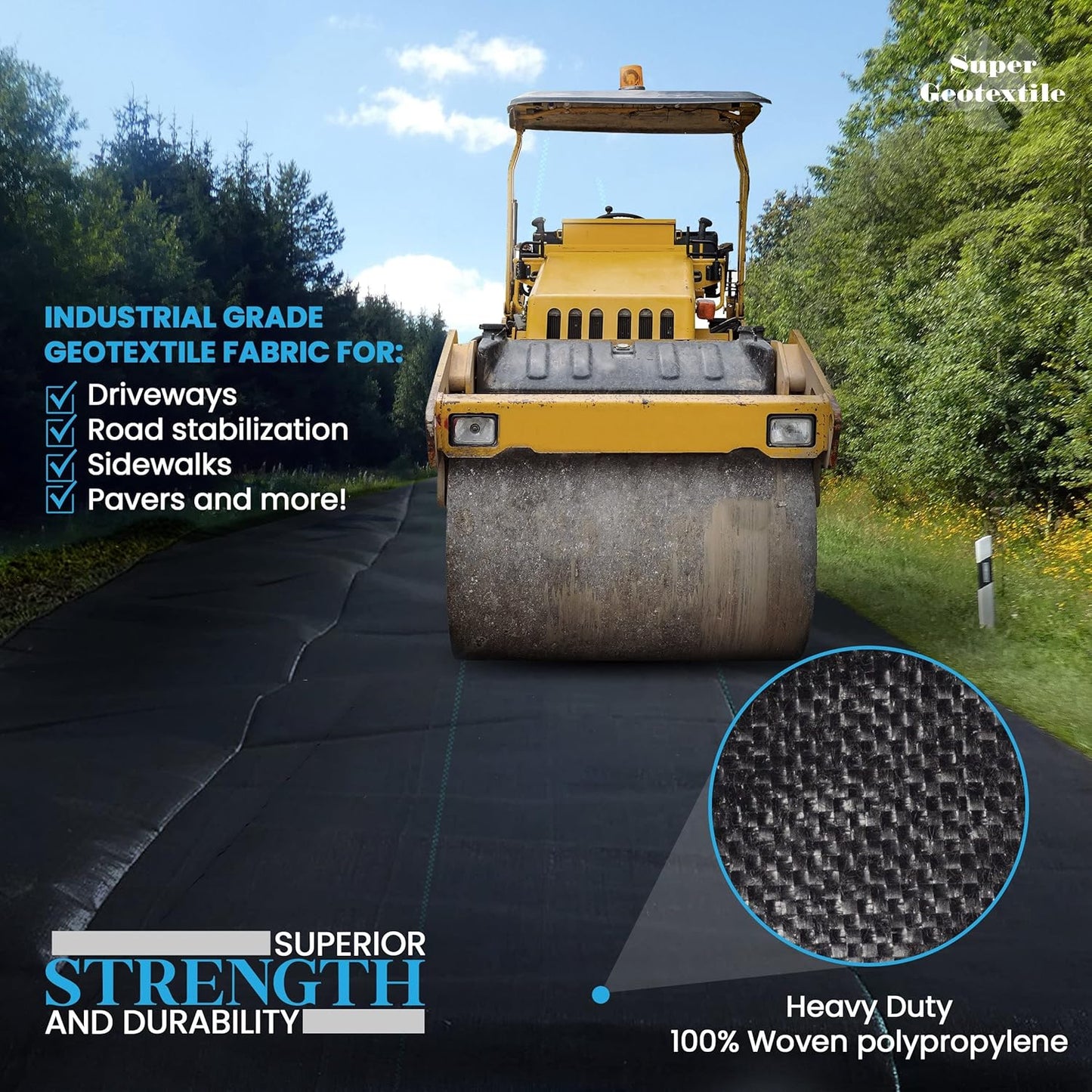 Woven Geotextile Fabric for Driveway and Road Stabilization, Construction Underlayment, Erosion Control, Commercial Grade 50 Year for Gravel Roads and Pavers (6x100)