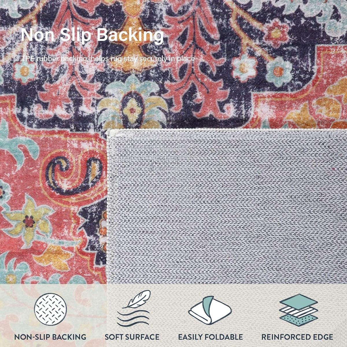 Lahome Area Rugs 9x12 Rugs for Living Room,Large Bedroom Dining Room Rug,Boho Vintage Soft Non-Slip Non-Shedding Low Pile Printed Indoor Carpet for Nursery Kids Home Office(9x12ft,Fuchsia)