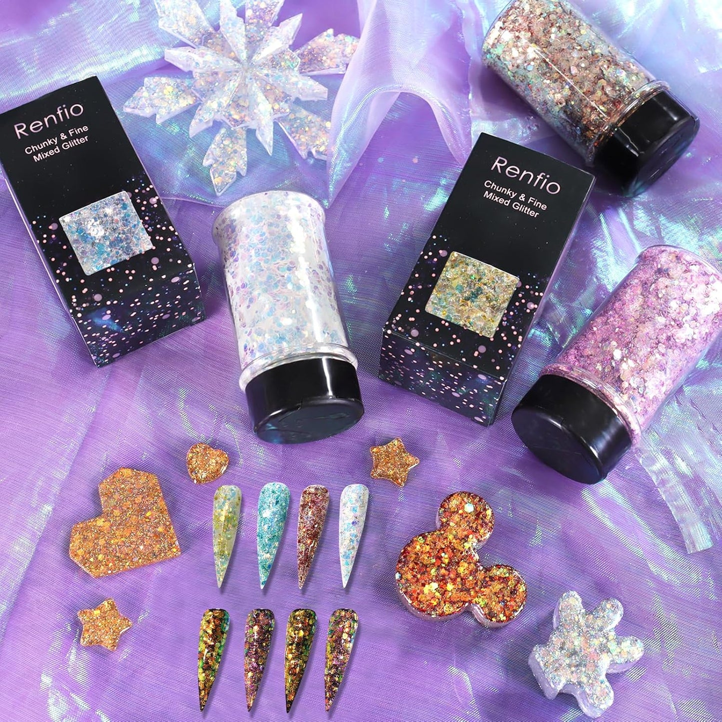 Renfio Opal Chunky Glitter, 1.75oz/50g Blue High Sparkle for Crafts - Holographic Fine Mix Iridescent Flakes for Resin, Nails, Art, Hair, DIY, Snow Globe - Azure Sky