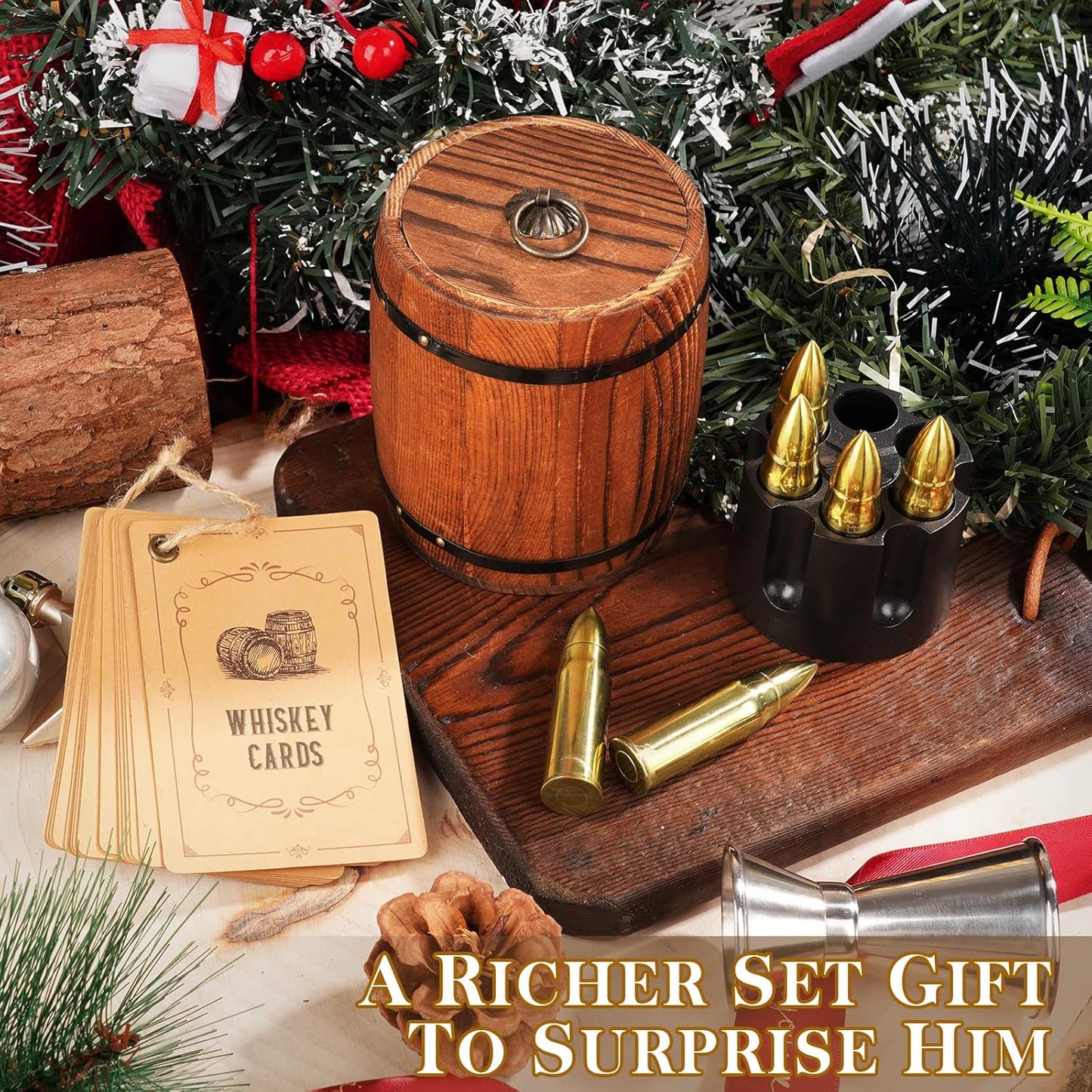 Oaksea Whiskey Stones Gifts Set for Men Dad Him Christmas, Reusable Stainless Steel Ice Cubes for Drinking, Anniversary Birthday Gifts for Husband, Boyfriend, Brother, Bourbon Man Cave Cool Stuff