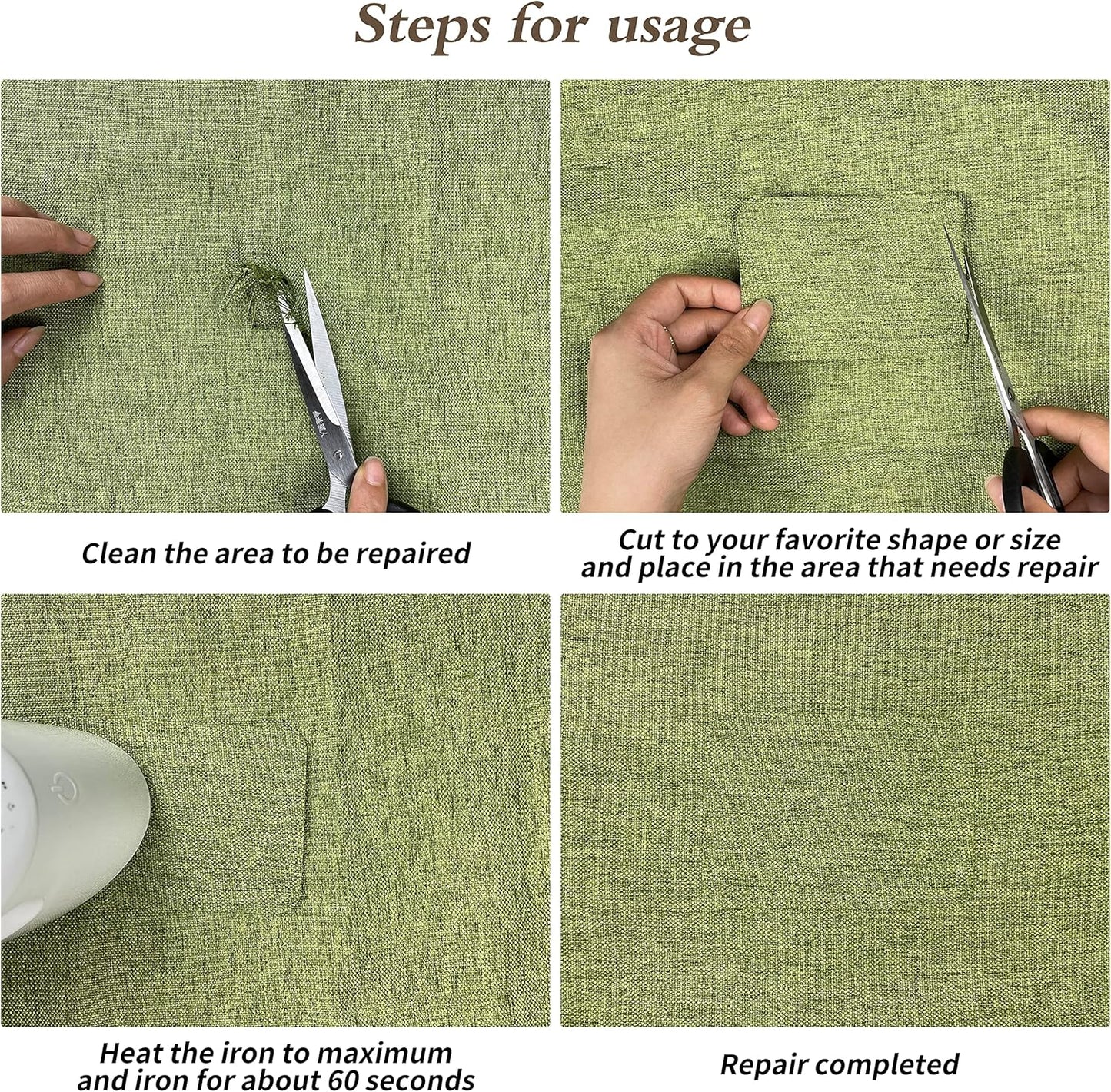 KING MOUNTAIN Linen Fabric Iron-on Repair Patch, Inside&Outside Fabric Repair Patch, 3"x60" with Backing Glue Linen Repair Decorative Patch kit (Off-White)
