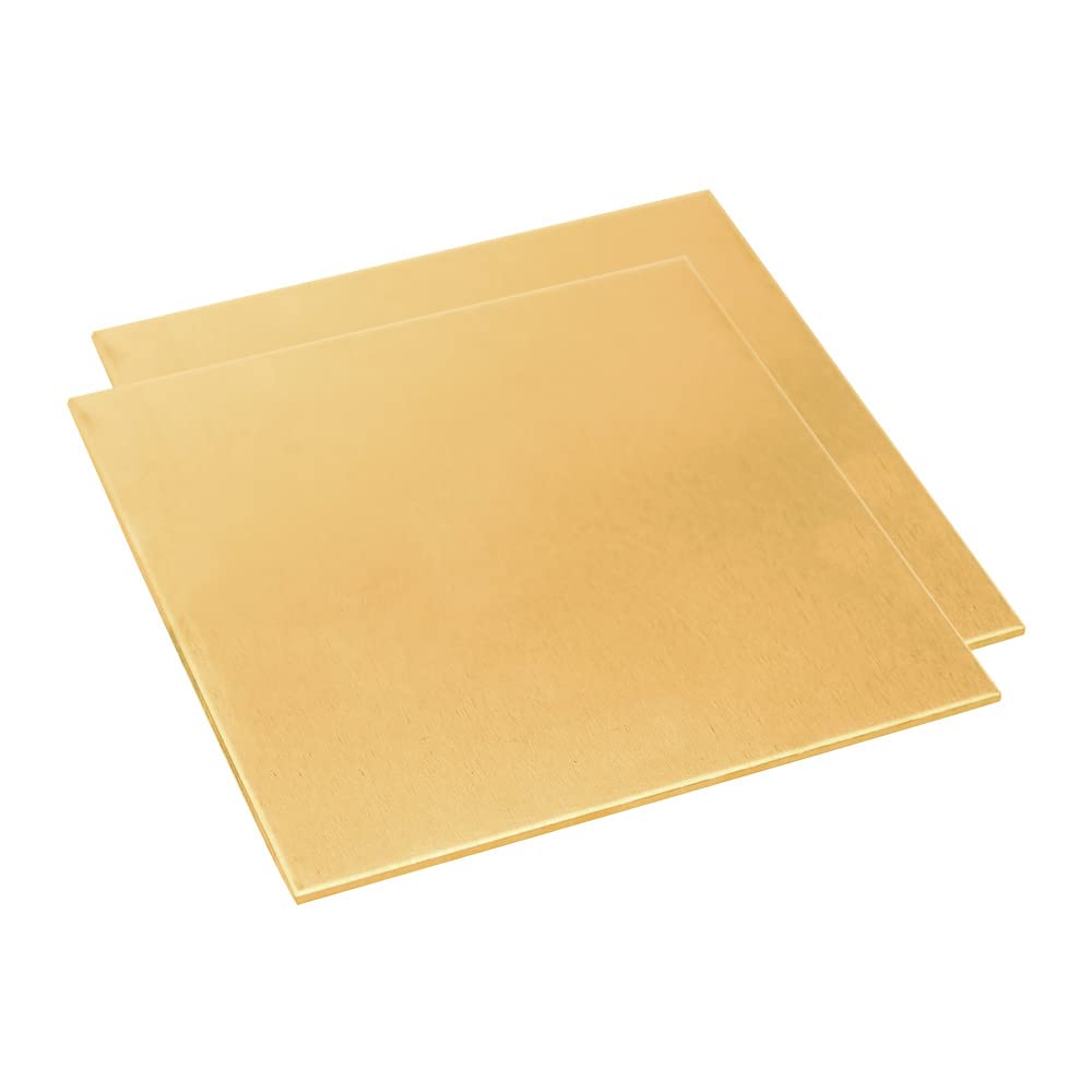 6 Gauge Brass Sheet，H62 Brass Plates Metal 0.157" Thickness x 3.9" Width x 3.9" Lenght, for Models, Crafts, Repairs, Electrical, 2Pcs