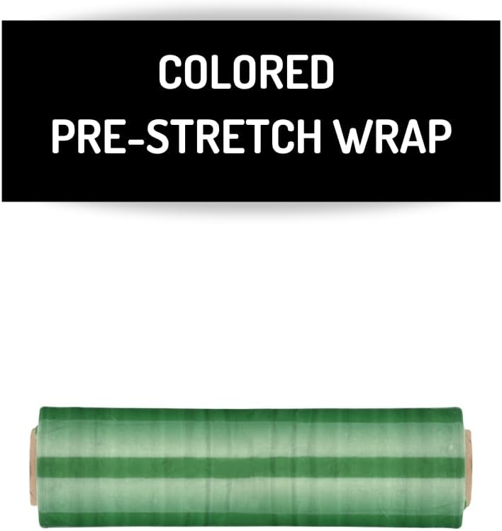 PSBM Green Stretch Wrap, 15 Inch x 1476 Feet, 72 Pack, Tinted Pre-Stretched Shrink Wrap Film for Moving, Packaging, Pallet Wrapping