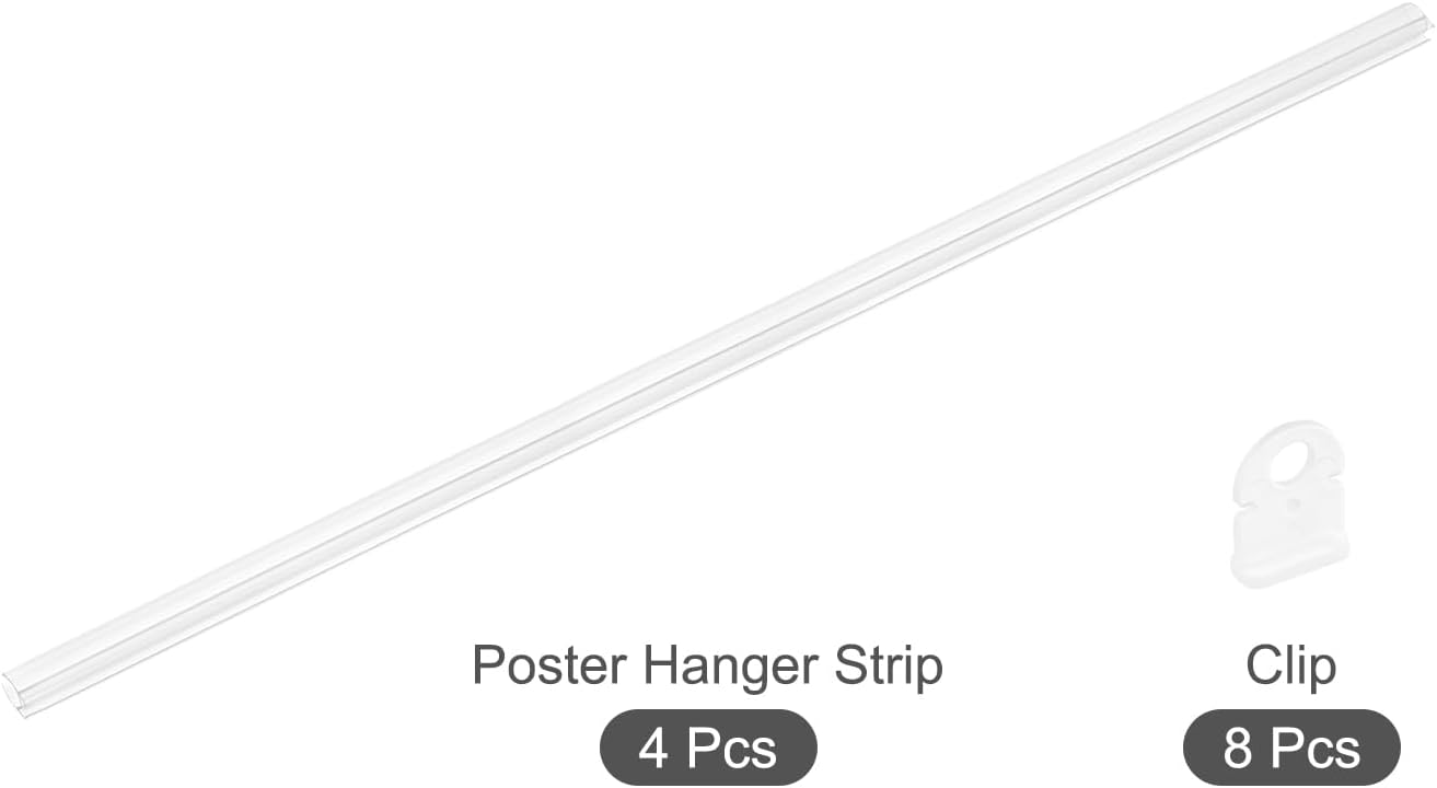 MECCANIXITY PVC Poster Hanger Rail Poster Strip Bar 110cm/43inch Clear with Clips for Poster, Map, 4 Set