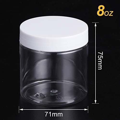 SATINIOR 12 Pack 8 oz Plastic Container Jars with Lids Round Clear Travel Cosmetic Container Slime Jars for Toiletries, Lotion, Cream, Ointments, Makeup, Rhinestone, Samples, Kitchen Storage(Clear)