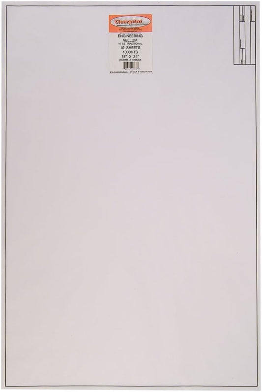 Clearprint 18" x 24" 1000H Design Vellum Sheets with Engineer Title Block, 16 lb., 100% Cotton, 10 Sheets Per Pack, 1 Each
