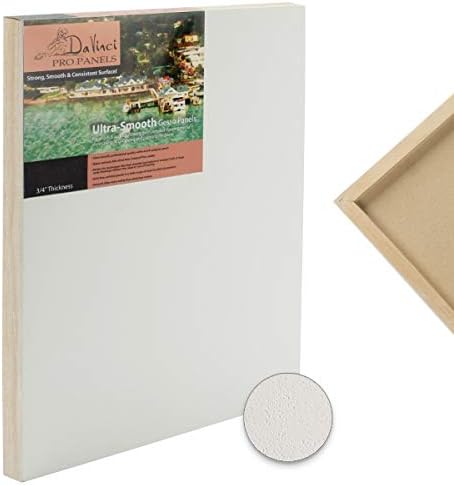 Da Vinci Pro Ultra Smooth Wood Canvas Gesso Board - 3/4" Deep, 4x6 Pack of 12 Single White Acrylic Polymer Gesso Panels for Painting Fine Portraits and Ultra Fine Detail Illustrations and Artwork