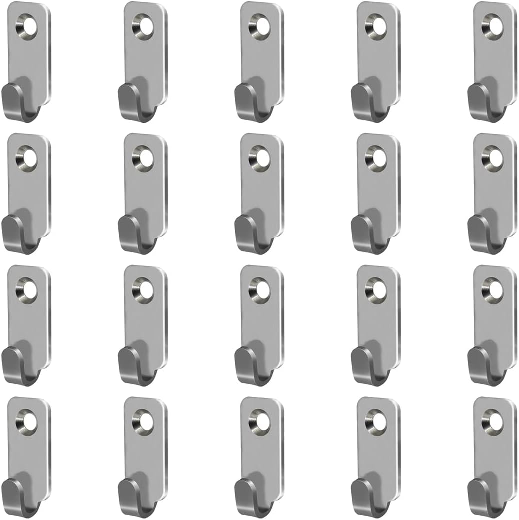 20pcs Heavy Duty Hanger 304 Stainless Steel Wall Mounted Mini J Hook for Mirror Picture Frames Hanging Wire/D Rings/Keyhole Hangers