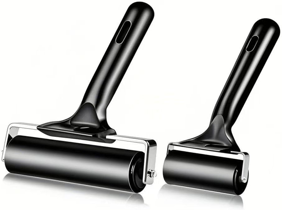2 Pack Brayer Roller，Professional Rubber rolles ，Handle Comfortable ，for Crafting,Printmaking, Ink, Gluing and Stamping Tools （4+2.4inch）Black
