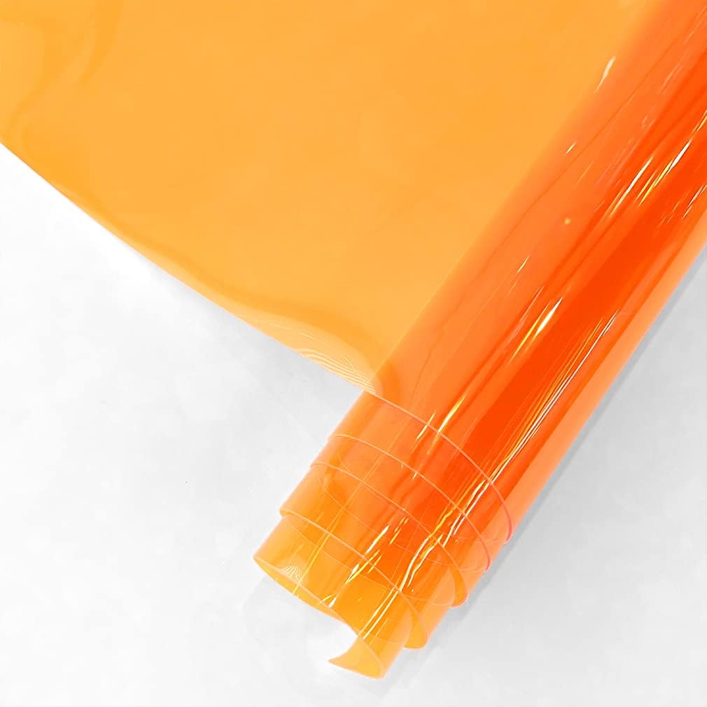 HYANG Orange Transparent PVC Super Clear Holographic Vinyl Faux Leather Sheets 1 Roll 12" x 47" (30cm x 120cm) for DIY Bows Earrings Bags DIY Crafts Making