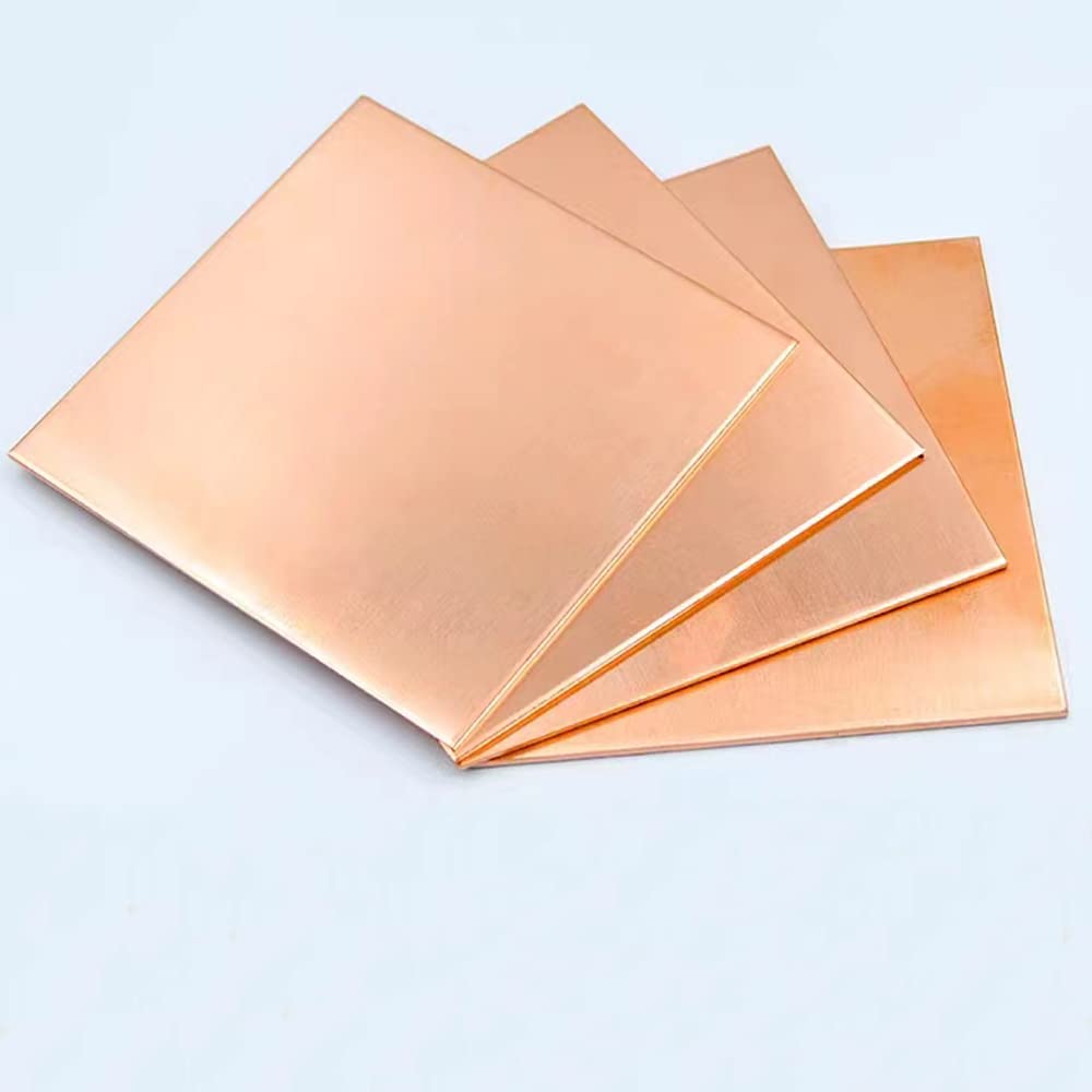 4 Pcs 99.9% Pure Copper Sheet Metal, 6" x 6", 24 Gauge(0.5mm) Thickness, Double Sided Film Attached Copper Sheets Plates for Crafting, Modelers, Jewelry, Repairs, Electrical