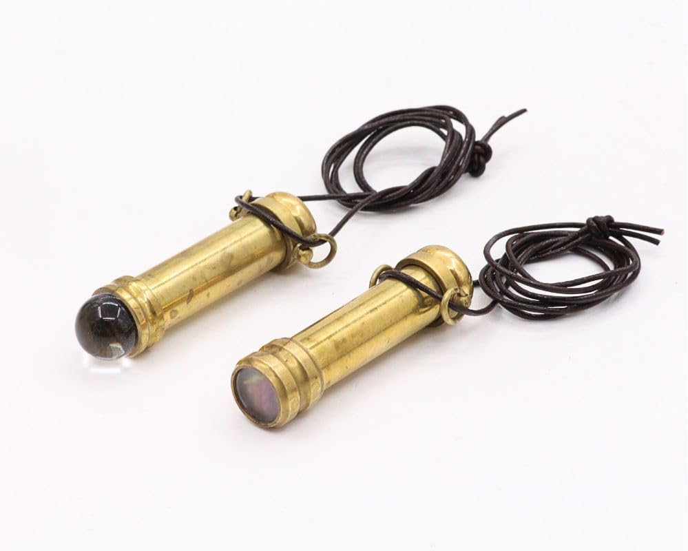 RII Brass Kaleidoscope | Mini Teleidoscope with Handmade Lampwork Glass Beads | 3 Inch Pocket Kaleidoscope | Old Brass Finish Kaleidoscopes Pendant Necklace Vintage Antique Nautical Gift for All Ages