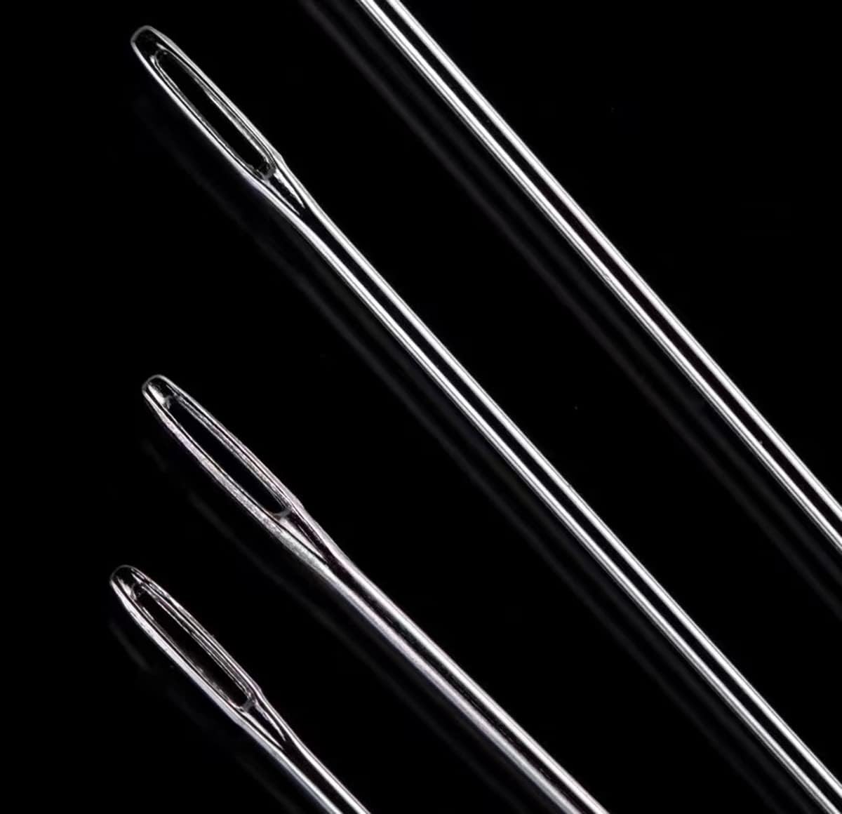 Marcobrothers 10 inch 2 pcs Professional Upholstery Large Eye Long Needle,Easy to Thread,with 1 roll 284 Yard 150D 1mm-Width Leather Sewing Waxed Thread, Silver Black(MJ01-FBA-A0215201-MAXX1MR)