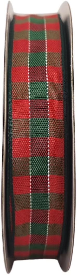 Micomon Christmas Ribbon Gingham Checkered Ribbon 25 Yards Plaid Ribbon for Christmas Crafts, Gift Wrapping(5/8",RedGreenSilver)