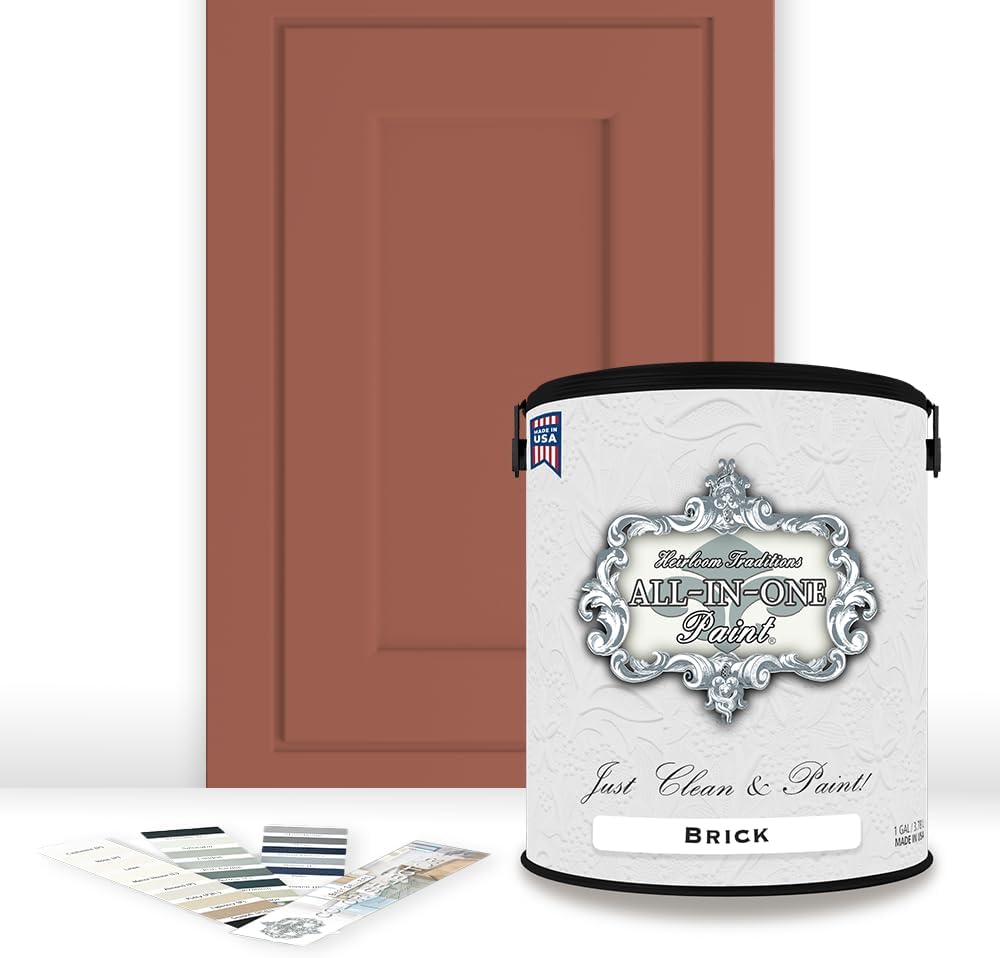 ALL-IN-ONE Paint, Durable cabinet and furniture paint. Built in primer and top coat, no sanding needed. Includes our 30 featured color card - Brick (burnt cinnamon), Gallon