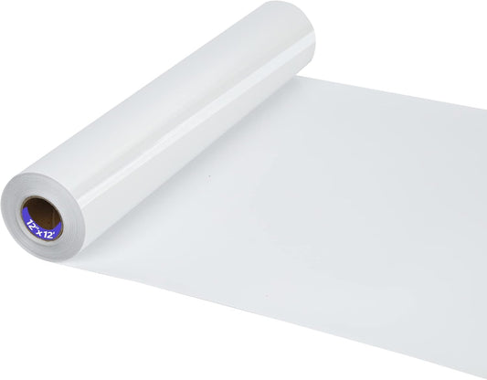 HTV Iron on Vinyl 12Inch by 12ft Roll Heat Transfer Vinyl for T-Shirt HTV Vinyl Rolls for All Cutter Machine - Easy to Cut & Weed for Heat Transfer Design (12ft, White)