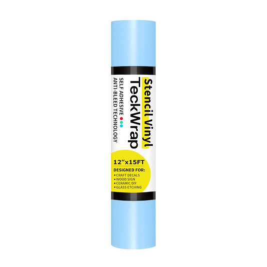 TECKWRAP Blue Stencil Vinyl - Transfer Tape Removable Vinyl- Easy to use, No Residue, Multi-Purpose (12” x 15FT)
