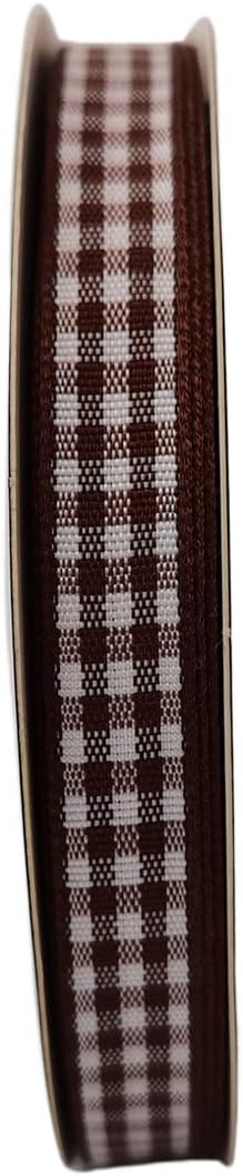Brown Gingham Ribbon 25 Yards Christmas Ribbon for Crafts Plaid Checked Ribbon 100% Polyester (3/8", Brown)