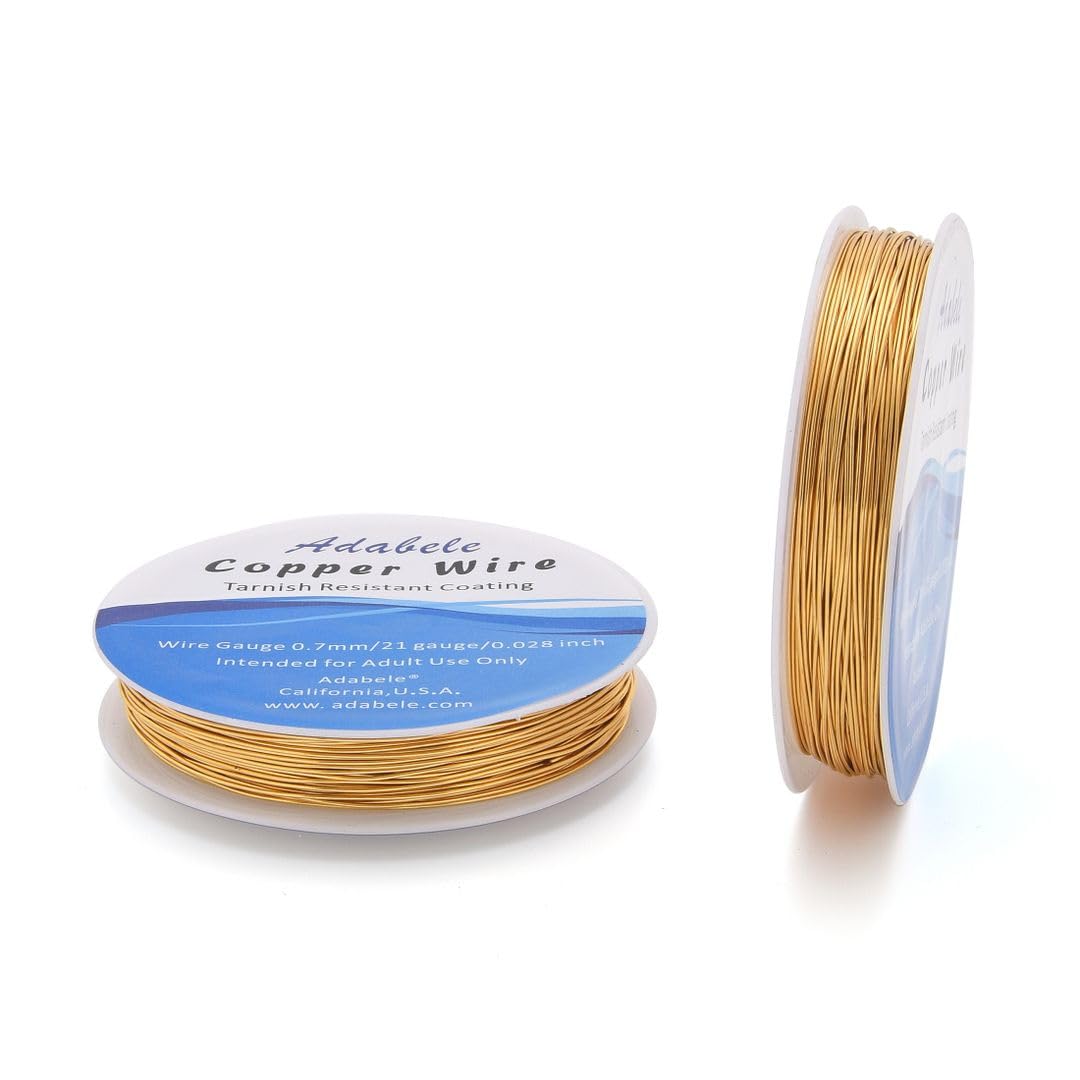 Adabele 82 Feet Premium Tarnish Resistant Round Jewelry Wire Copper Beading Wire Spool Bulk (0.7mm/21 Gauge) 18K Gold Plated for DIY Craft Jewelry Making BF286-7