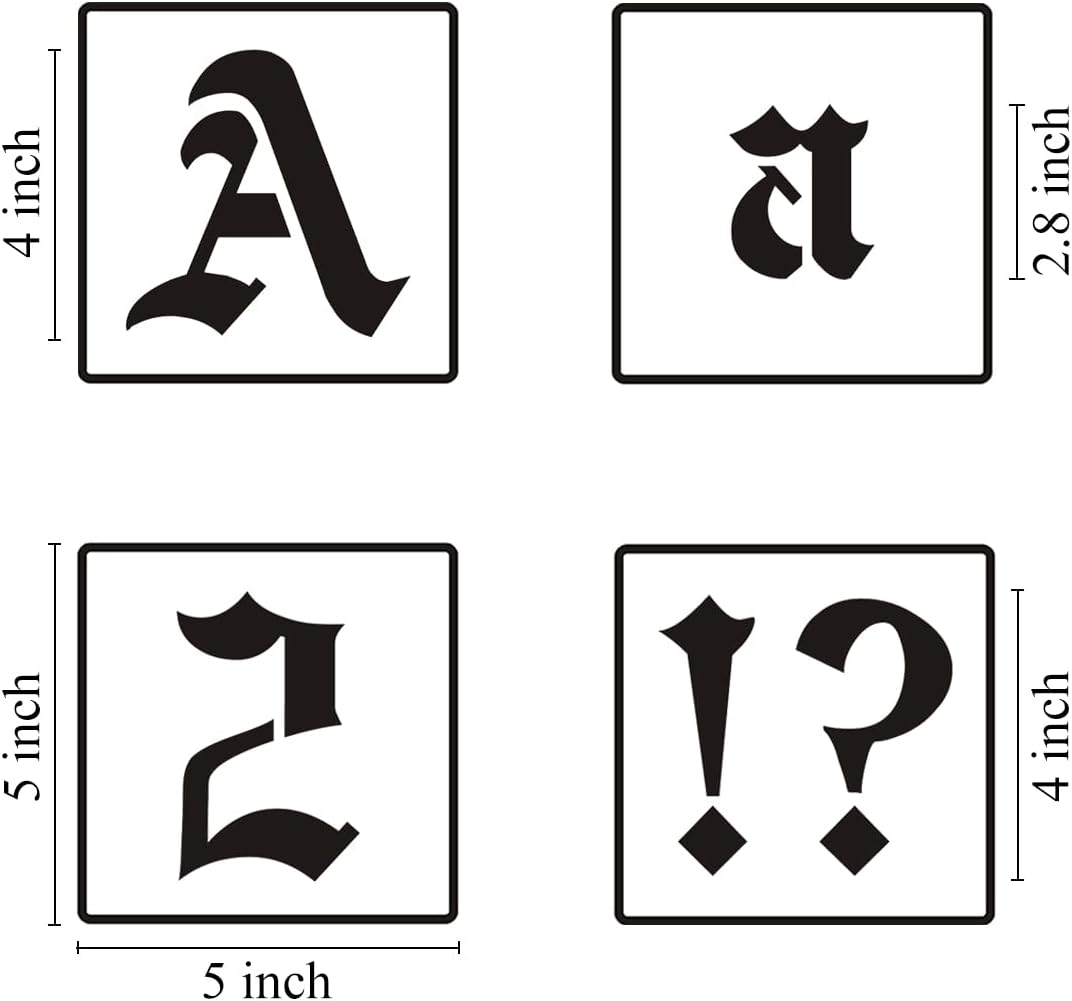 4 Inch Alphabet Letter Stencils for Painting - 70 Pack Old English Letter Stencil Templates with Numbers and Signs for Painting on Wood, Reusable Letters Stencils for Chalkboard Wood Signs & Wall Art