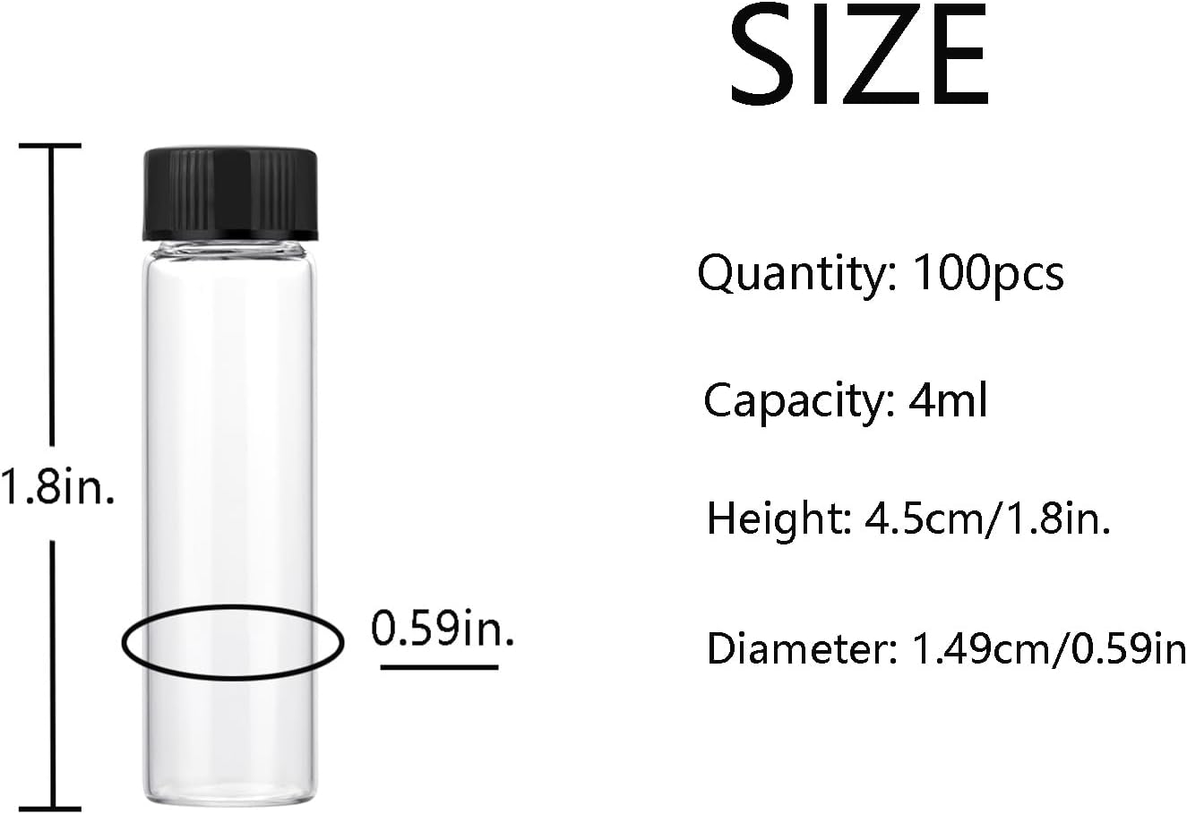 4ml Clear Small Glass Vials 100pcs with Screw Caps(100pcs)
