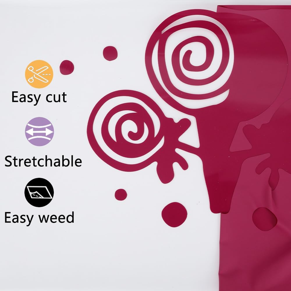 guangyintong Rose Red Heat Transfer Vinyl HTV Rolls, 12" x 8ft Rose Red Iron on Vinyl for T-Shirts Glossy Surface Rose Red HTV Vinyl for All Cutter Machines Easy to Cut & Weed for Heat Vinyl Design