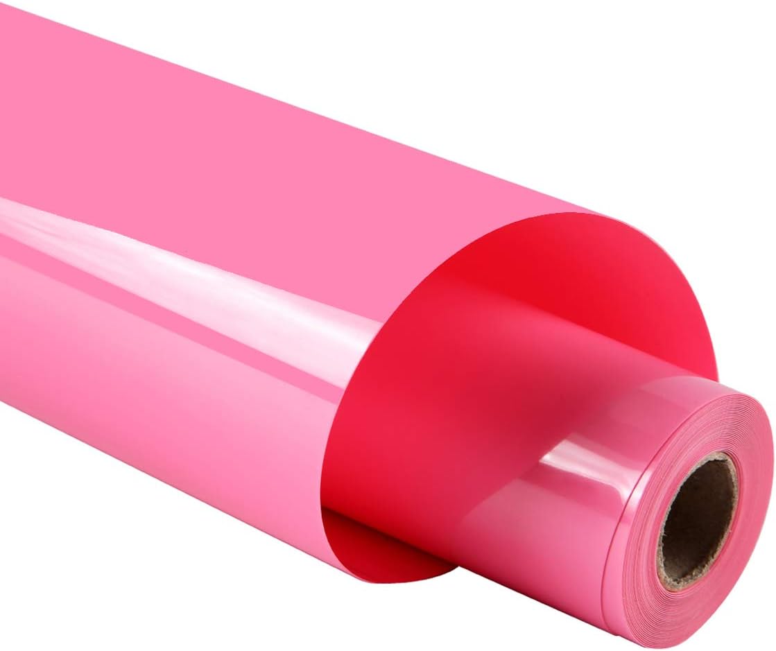 guangyintong Pink Heat Transfer Vinyl HTV Rolls, 12" x 8ft Pink Iron on Vinyl for T-Shirts Glossy Surface Pink HTV Vinyl for All Cutter Machines Easy to Cut & Weed for Heat Vinyl Design