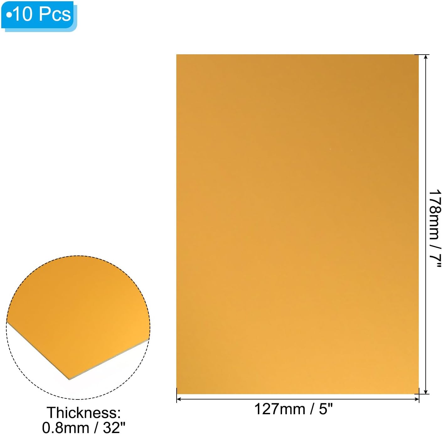 PATIKIL 7x5x1/32inch Anodized Aluminum Sheet, 10Pcs Metal Rectangle Aluminum Plate 0.8mm Thick Engraving Blanks for Laser Engraving DIY Decorative Crafting Home Decoration, Yellow