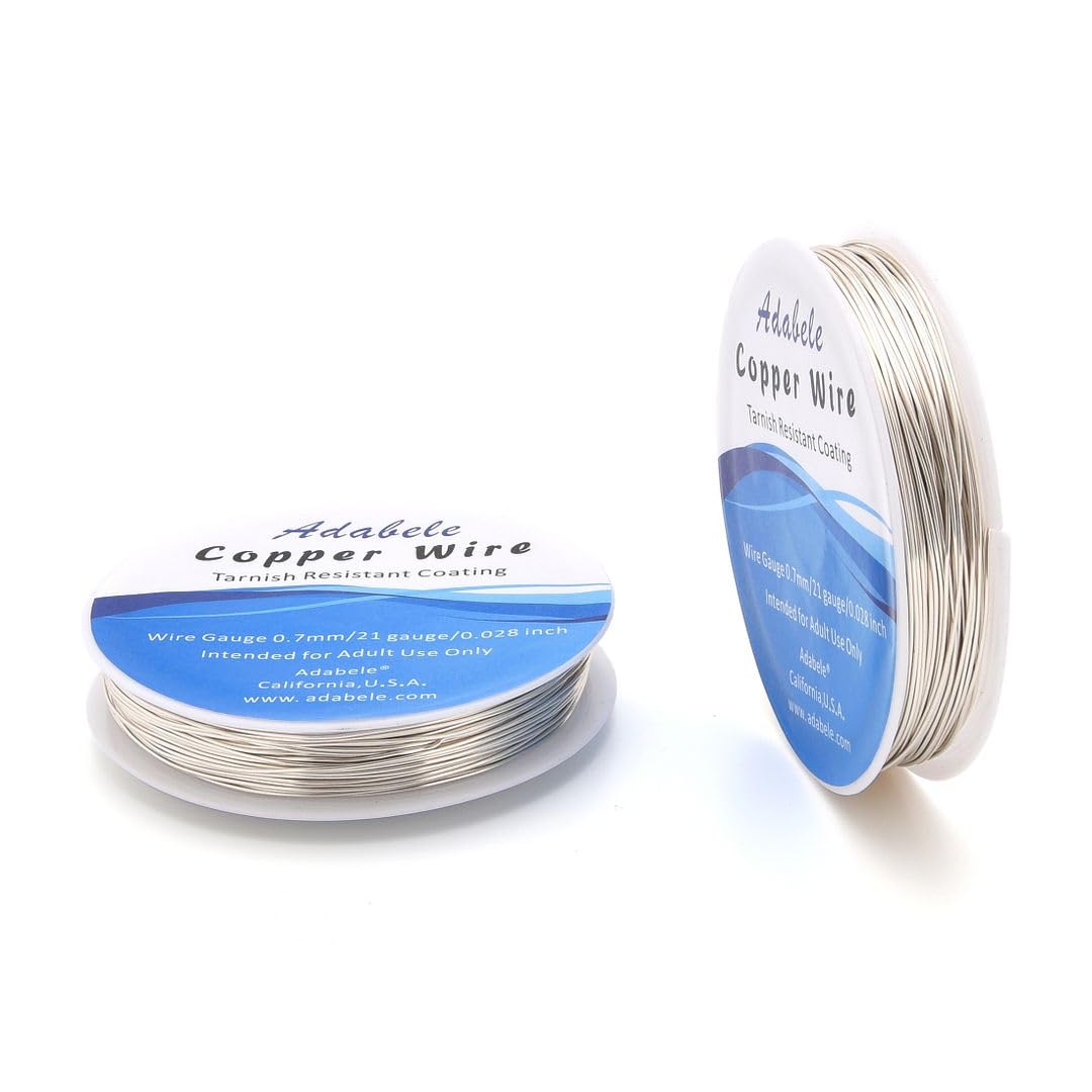 Adabele 164 Feet Premium Tarnish Resistant Round Jewelry Wire Copper Beading Wire Spool Bulk (0.7mm/21 Gauge) Sterling Silver Plated for DIY Craft Jewelry Making BF285-7