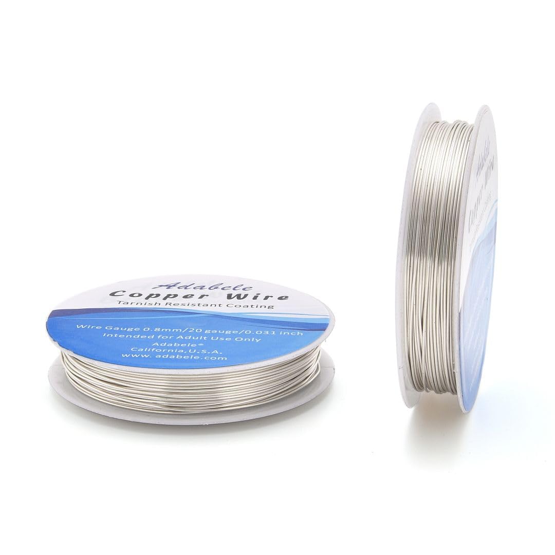 Adabele 65 Feet Premium Tarnish Resistant Round Jewelry Wire Copper Beading Wire Spool Bulk (0.8mm/20 Gauge) Sterling Silver Plated for DIY Craft Jewelry Making BF285-8