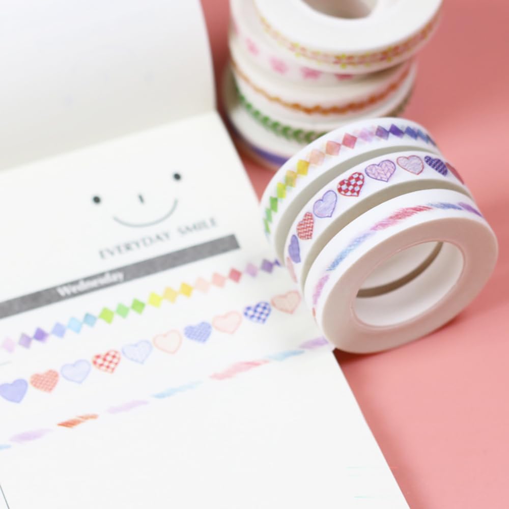 15 Rolls Slim Washi Tape Set, Leaves, Floral, Aesthetic Strips, Cute Pink Dog Paws, 0.3" (8mm) Wide, Long Nature Decorative Tape for DIY Crafts, Junk Journaling, Planners, Gift Wrapping Masking Tape
