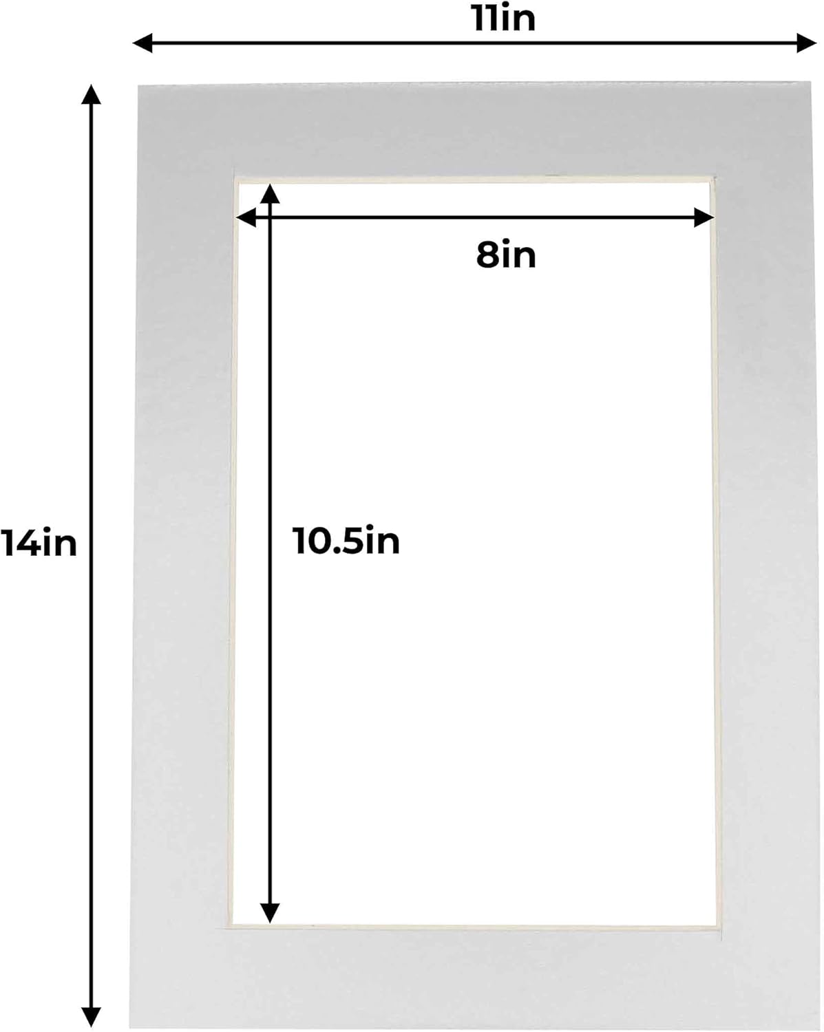 11x14 Mat for 8.5x11 Photo - Precut Metallic Silver Picture Matboard for Frames 11 x 14 Inches - Bevel Cut Matte to Display Art 8.5 x 11 Inches - Acid Free ONE MAT with Backing Board & Clear Bag