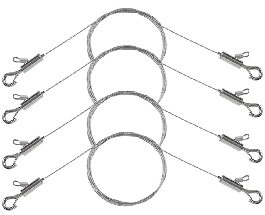 4PCS Adjustable Picture Hanging Wire 1.5m x 1mm Small Hooks, Picture Frame Wire Kit Heavy Duty 50lbs, Stainless Steel for Art, Mirror, Light Lamp, Billboards, Basket Flowerpot