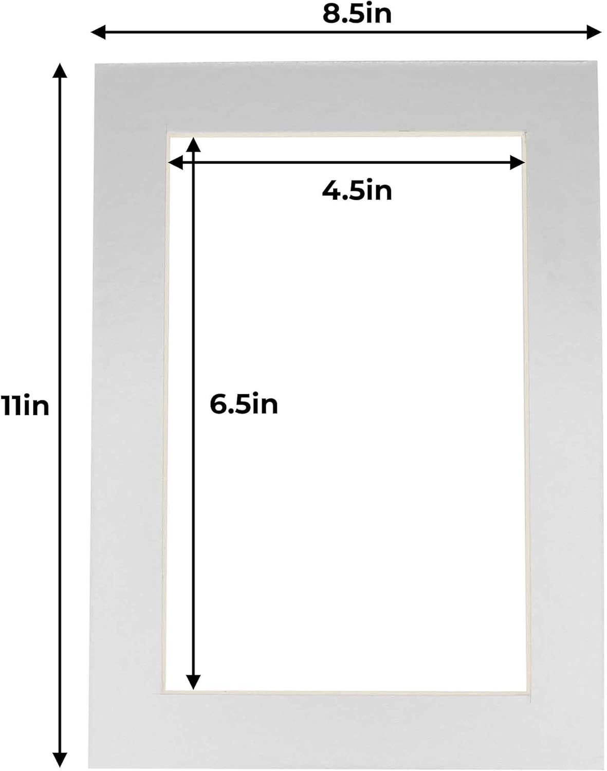 5x7 Mat for 8.5x11 Frame - Precut Mat Board Acid-Free Show Kit with Backing Board, and Clear Bags Metallic Silver 5x7 Photo Matte For a 8.5x11 Picture Frame Matboard for Framing, Pack of 10 Mats